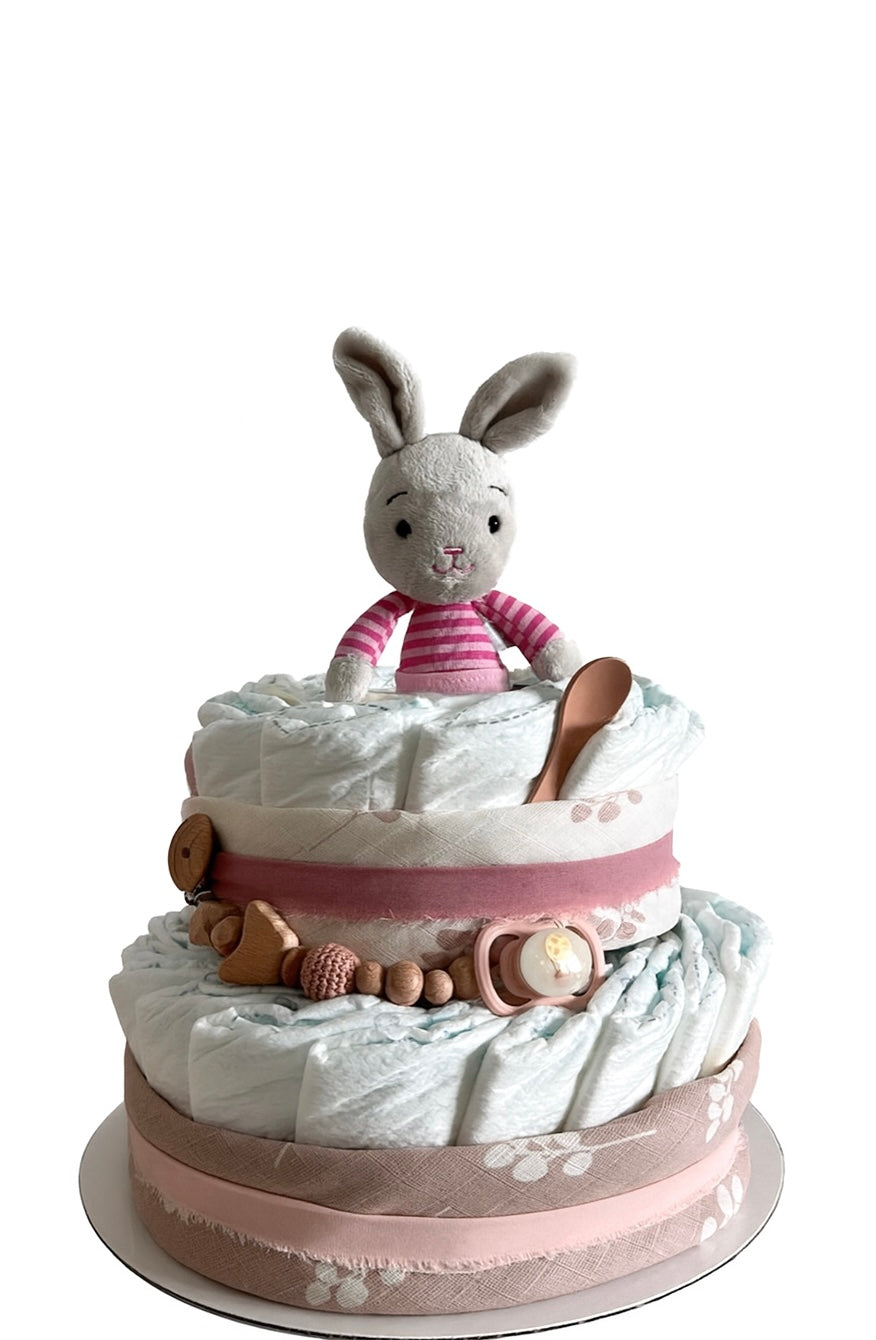 Windeltorte für Mädchen in rosa - zweistöckig