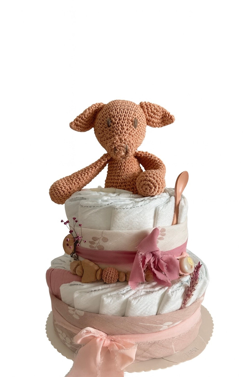 Windeltorte für Mädchen in rosa - zweistöckig