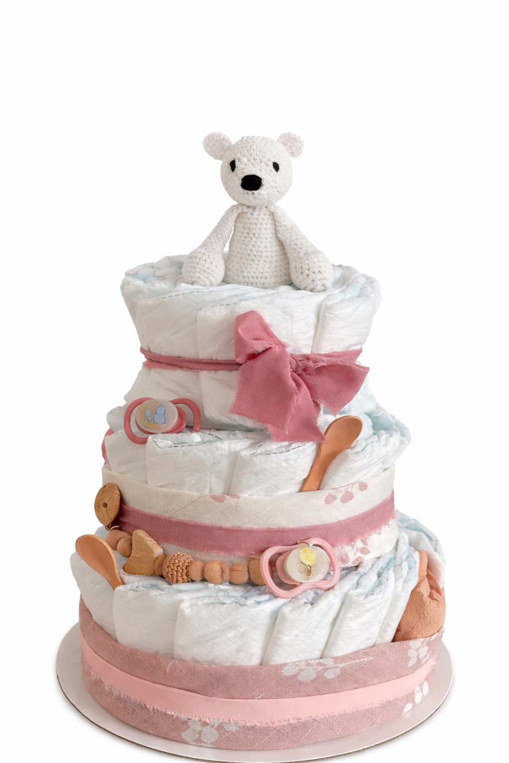 Windeltorte in rosa - dreistöckig mit Eisbär Piotr