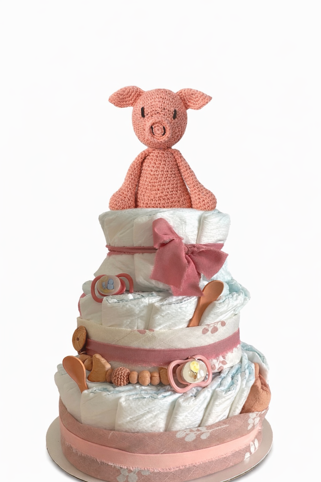 Windeltorte in rosa - dreistöckig mit Schwein Millie
