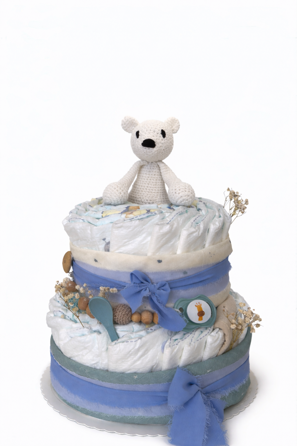 Windeltorte in blau - zweistöckig mit Eisbär Piotr