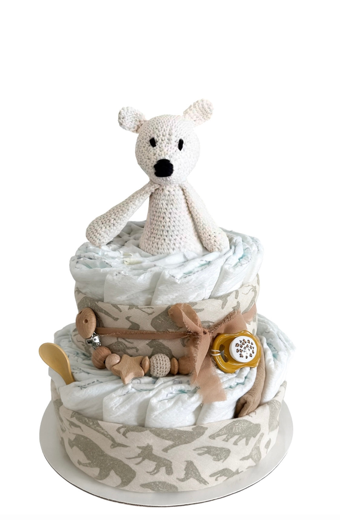 Windeltorte in neutralen Farben - zweistöckig