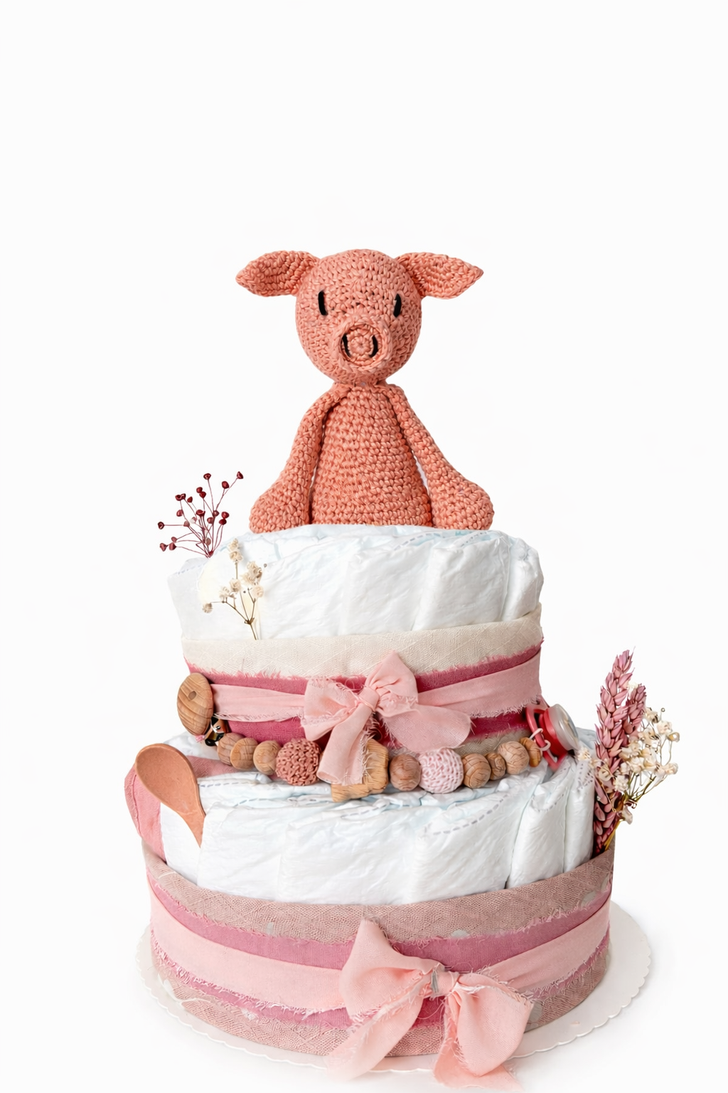 Windeltorte in rosa - zweistöckig mit Schwein Millie