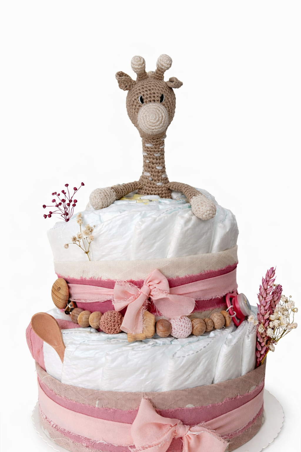 Windeltorte in rosa - zweistöckig mit Giraffe Melman