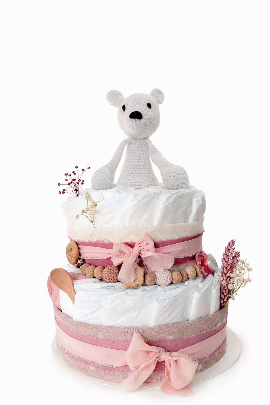 Windeltorte in rosa - zweistöckig mit Eisbär Piotr