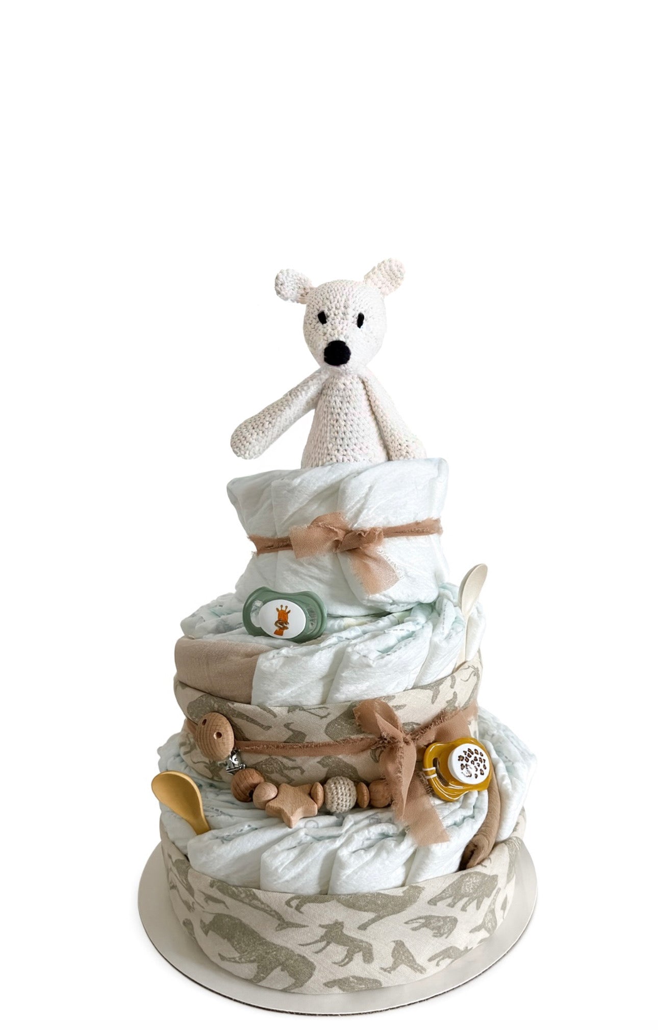 Windeltorte in neutralen Farben - dreistöckig