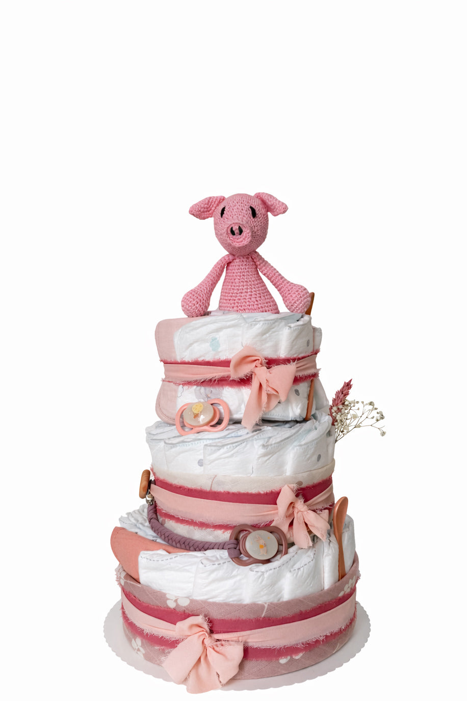Windeltorte in rosa - dreistöckig mit Schwein Millie