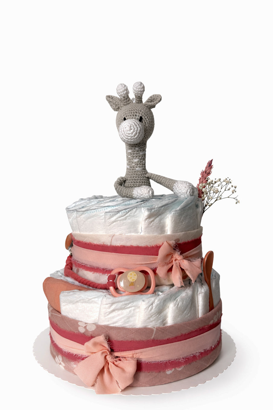 Windeltorte in rosa - zweistöckig mit Giraffe Melman