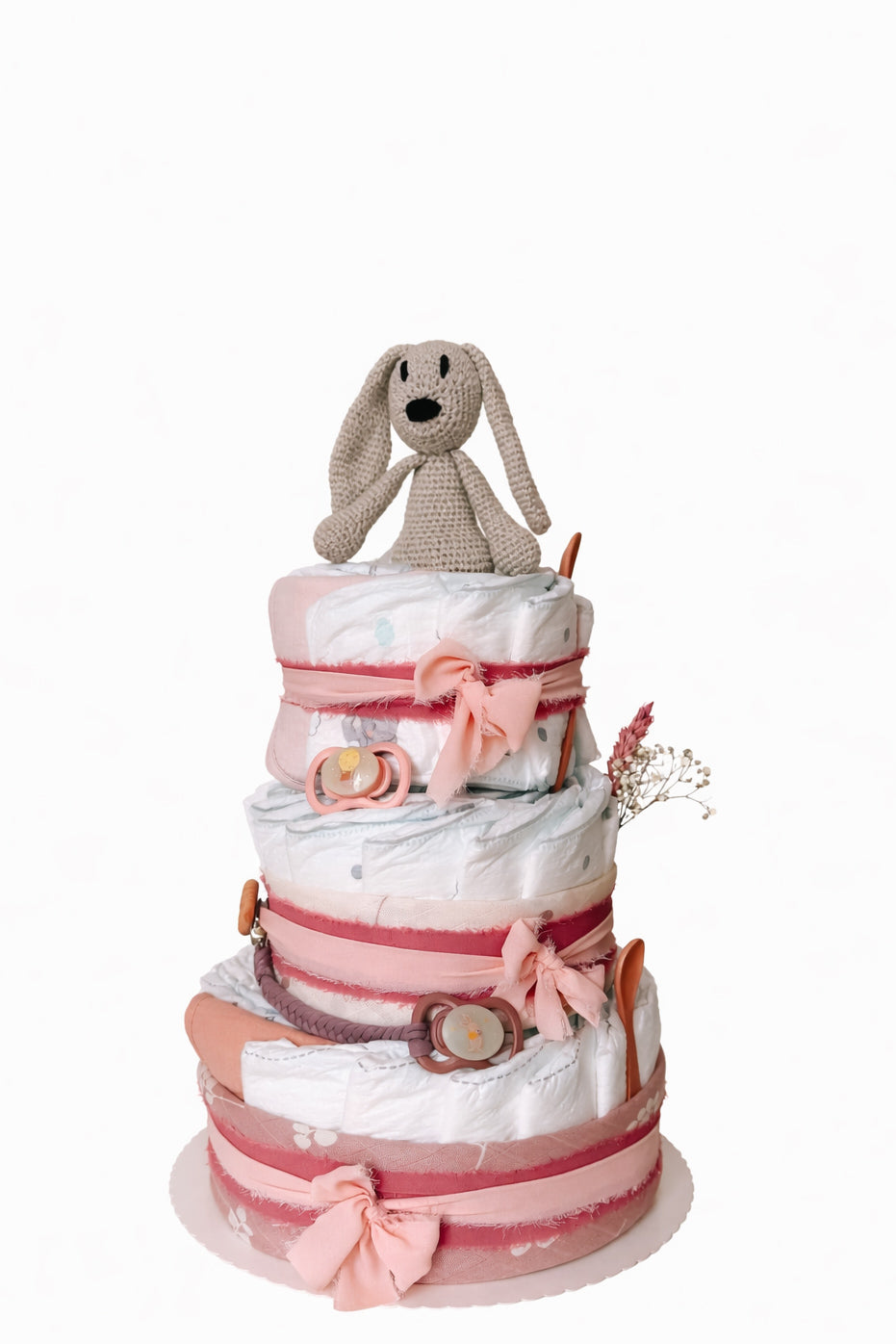 Windeltorte in rosa - dreistöckig mit Hase Winnie