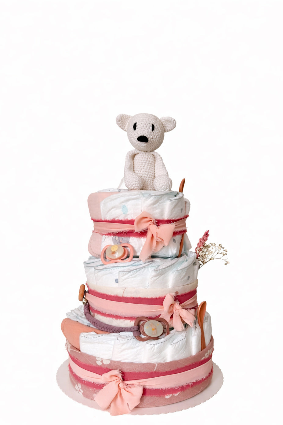 Windeltorte in rosa - dreistöckig mit Eisbär Piotr