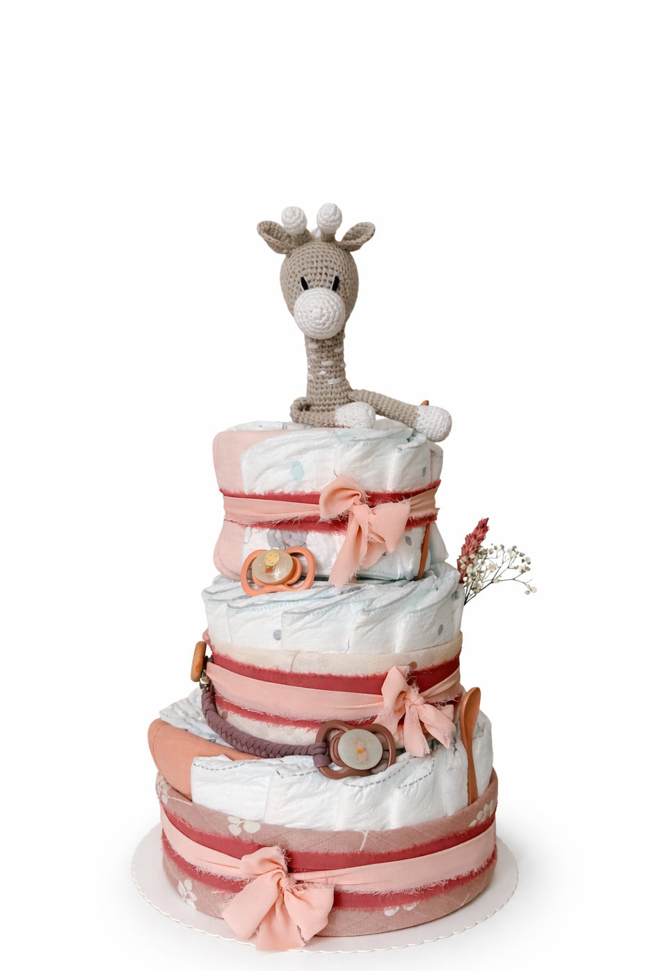 Windeltorte in rosa - dreistöckig mit Giraffe Melman